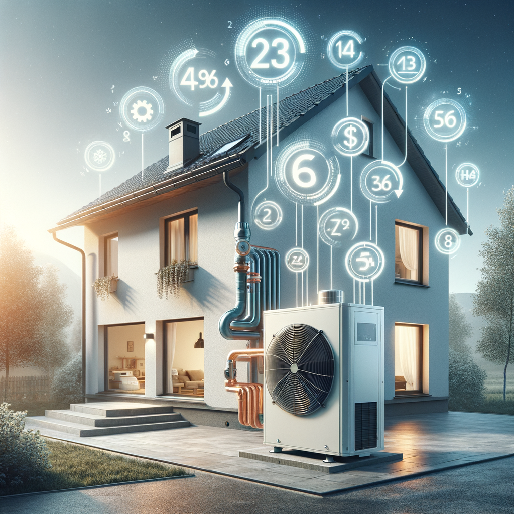 Smart home display showing costs and benefits of an air heat pump for single-family house renovation 2024.