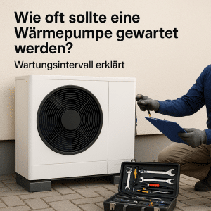 Techniker überprüft eine Wärmepumpe zur Wartung in einem modernen Heizsystem.